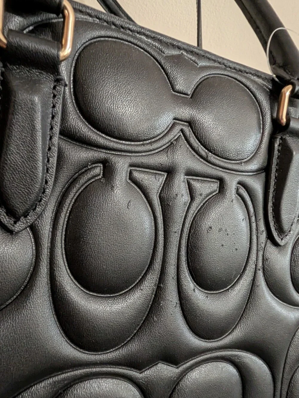 Coach Black Signature Leather Maggie Tote Bag Large